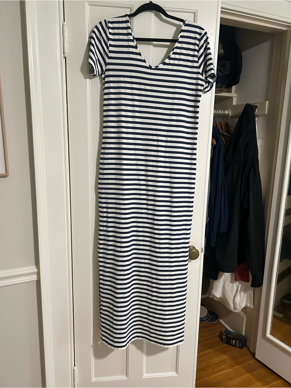 Dudley Stephens Navy & White Striped V-Neck Maxi Dress